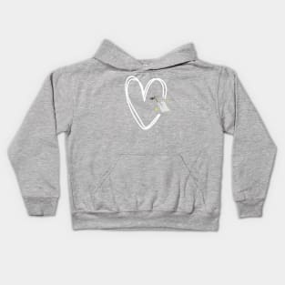 cute ghost catching a bat in a white heart Kids Hoodie